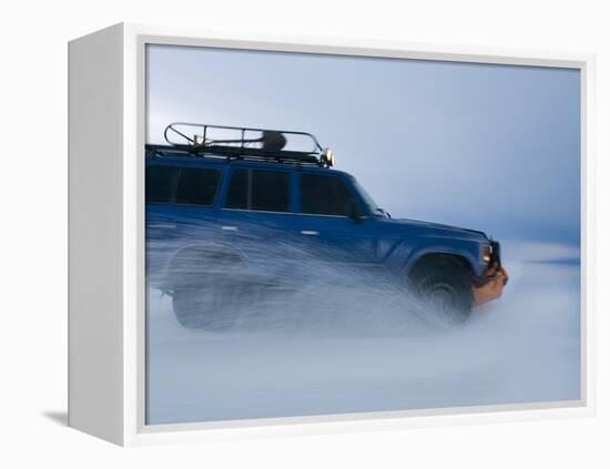 Travelers Drive over a Flooded Salt Flat in Bolivia-Sergio Ballivian-Framed Premier Image Canvas