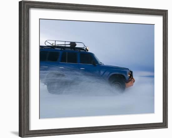 Travelers Drive over a Flooded Salt Flat in Bolivia-Sergio Ballivian-Framed Photographic Print