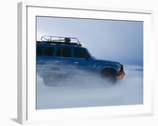 Travelers Drive over a Flooded Salt Flat in Bolivia-Sergio Ballivian-Framed Photographic Print