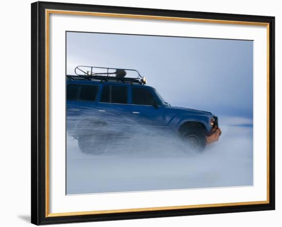 Travelers Drive over a Flooded Salt Flat in Bolivia-Sergio Ballivian-Framed Photographic Print