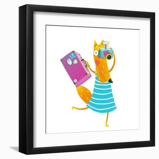 Traveling Fox Tourist with Suitcase and Camera. Funny Wildlife. Cartoon Characters for Children. Ve-Popmarleo-Framed Art Print