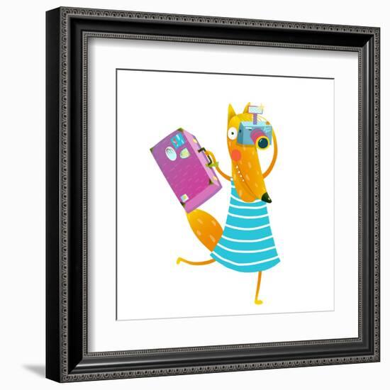 Traveling Fox Tourist with Suitcase and Camera. Funny Wildlife. Cartoon Characters for Children. Ve-Popmarleo-Framed Art Print