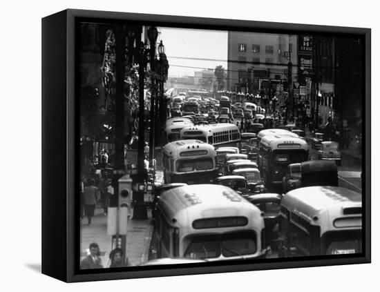 Traveling Through Rush Hour Traffic in Downtown Los Angeles-Loomis Dean-Framed Premier Image Canvas