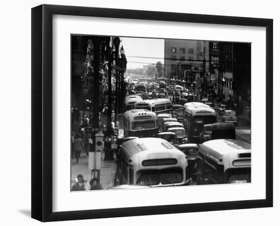 Traveling Through Rush Hour Traffic in Downtown Los Angeles-Loomis Dean-Framed Photographic Print