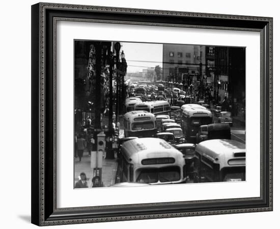 Traveling Through Rush Hour Traffic in Downtown Los Angeles-Loomis Dean-Framed Photographic Print