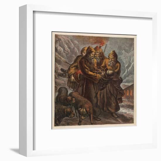 Traveller on the Pass of Saint Bernard is Saved by Dogs and Monks-null-Framed Art Print