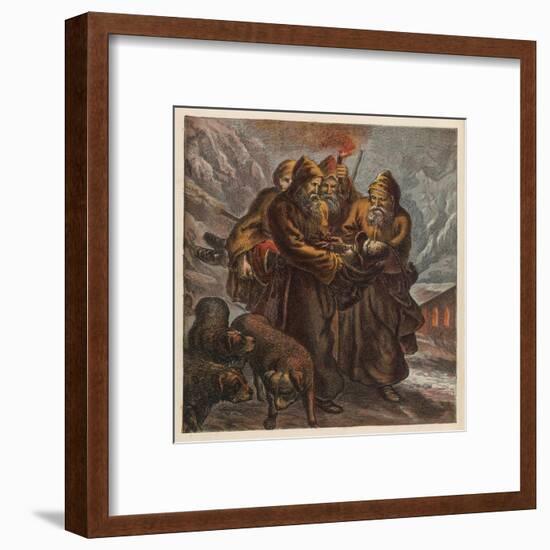 Traveller on the Pass of Saint Bernard is Saved by Dogs and Monks-null-Framed Art Print