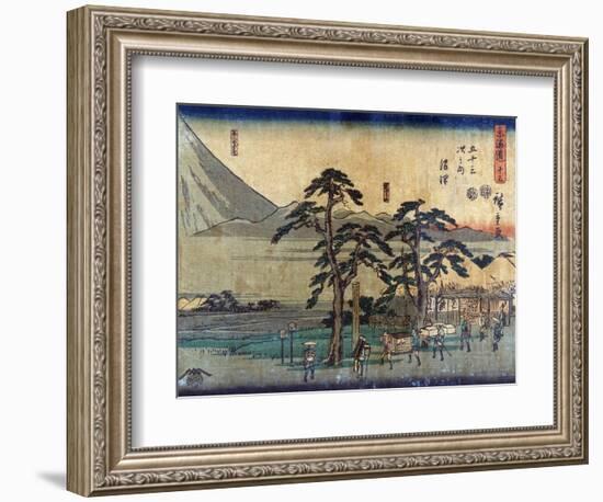 Travellers at the Numazu Station on the Tokaido Road, Japanese Wood-Cut Print-Lantern Press-Framed Art Print