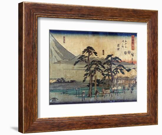 Travellers at the Numazu Station on the Tokaido Road, Japanese Wood-Cut Print-Lantern Press-Framed Art Print