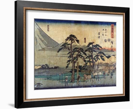 Travellers at the Numazu Station on the Tokaido Road, Japanese Wood-Cut Print-Lantern Press-Framed Art Print