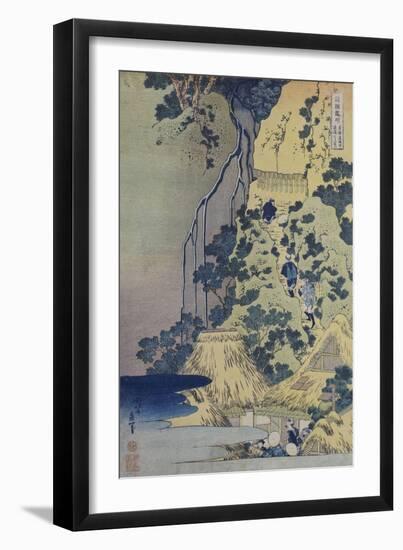 Travellers Climbing Up a Steep Hill to Pay Homage to a Kannon Shrine in a Cave by the Waterfall-Katsushika Hokusai-Framed Giclee Print