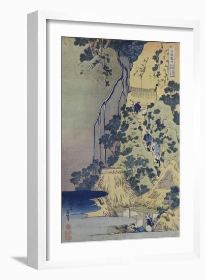 Travellers Climbing Up a Steep Hill to Pay Homage to a Kannon Shrine in a Cave by the Waterfall-Katsushika Hokusai-Framed Giclee Print