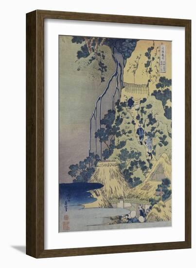 Travellers Climbing Up a Steep Hill to Pay Homage to a Kannon Shrine in a Cave by the Waterfall-Katsushika Hokusai-Framed Giclee Print