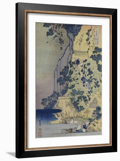 Travellers Climbing Up a Steep Hill to Pay Homage to a Kannon Shrine in a Cave by the Waterfall-Katsushika Hokusai-Framed Giclee Print