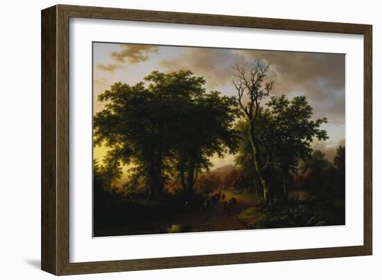 Travellers on a Path at Sunset-Barend Cornelis Koekkoek-Framed Giclee Print