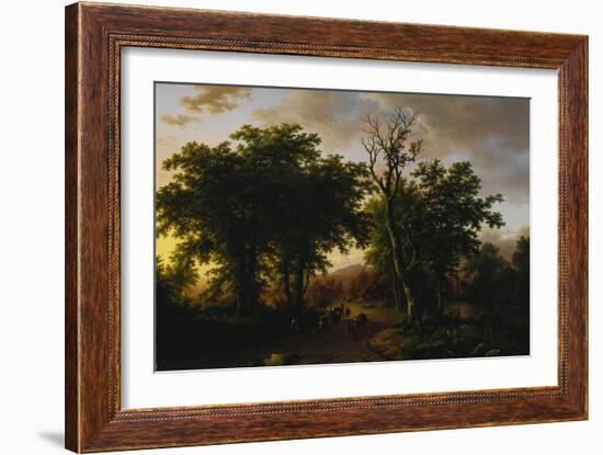 Travellers on a Path at Sunset-Barend Cornelis Koekkoek-Framed Giclee Print