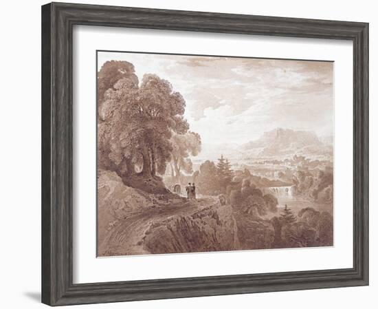 Travellers on a Road Above a River, 1821 (Brown Wash over Graphite on Paper)-John Martin-Framed Giclee Print