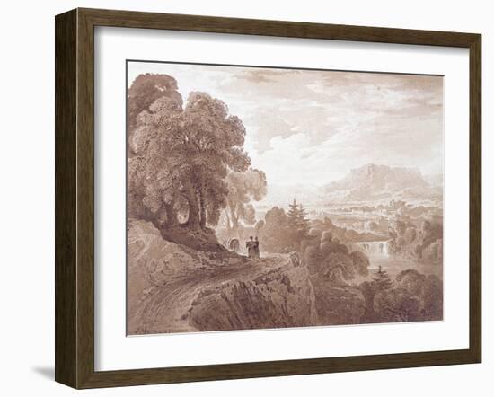 Travellers on a Road Above a River, 1821 (Brown Wash over Graphite on Paper)-John Martin-Framed Giclee Print