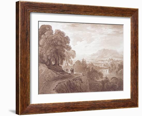 Travellers on a Road Above a River, 1821 (Brown Wash over Graphite on Paper)-John Martin-Framed Giclee Print