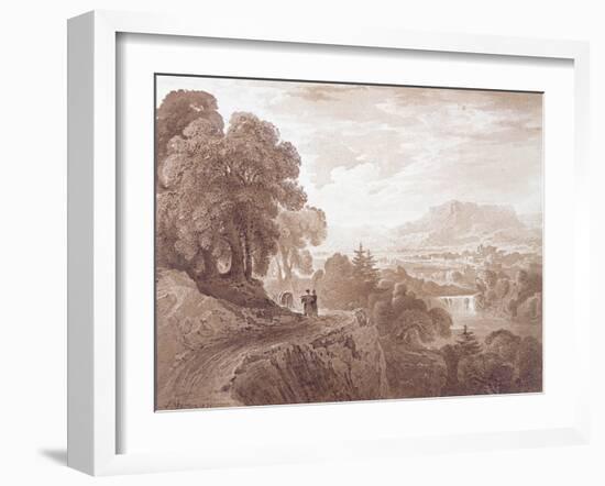 Travellers on a Road Above a River, 1821 (Brown Wash over Graphite on Paper)-John Martin-Framed Giclee Print