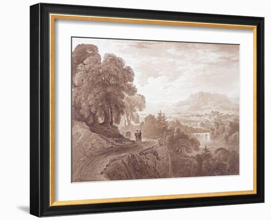 Travellers on a Road Above a River, 1821 (Brown Wash over Graphite on Paper)-John Martin-Framed Giclee Print