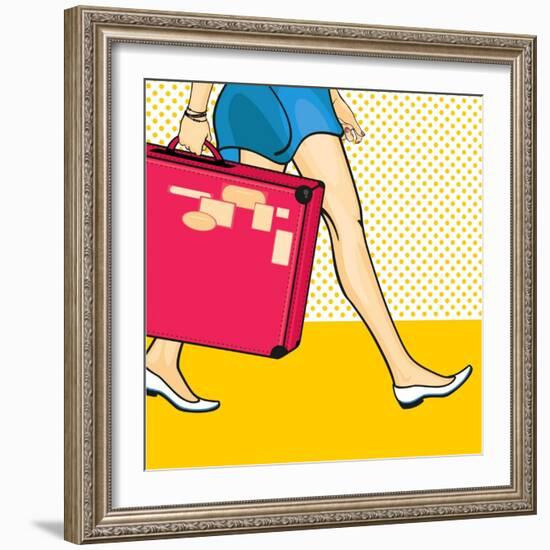 Travelling Girl with a Suitcase-Alena Kozlova-Framed Art Print