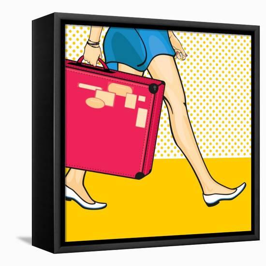 Travelling Girl with a Suitcase-Alena Kozlova-Framed Stretched Canvas