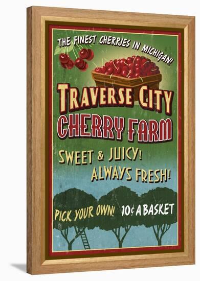 Traverse City, Michigan - Cherry Farm-Lantern Press-Framed Stretched Canvas