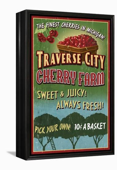 Traverse City, Michigan - Cherry Farm-Lantern Press-Framed Stretched Canvas