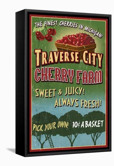Traverse City, Michigan - Cherry Farm-Lantern Press-Framed Stretched Canvas