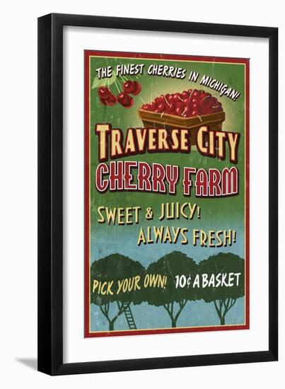 Traverse City, Michigan - Cherry Farm-Lantern Press-Framed Premium Giclee Print