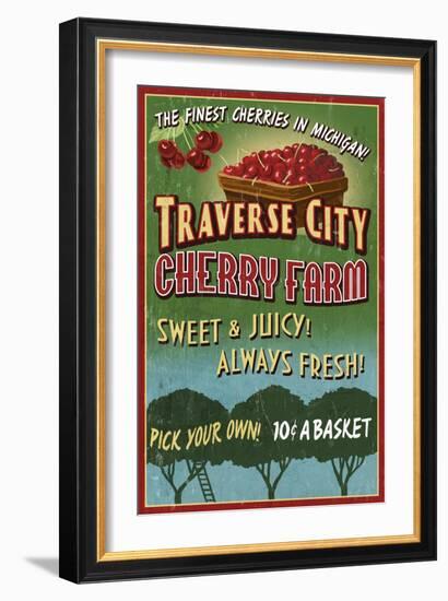 Traverse City, Michigan - Cherry Farm-Lantern Press-Framed Premium Giclee Print