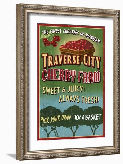 Traverse City, Michigan - Cherry Farm-Lantern Press-Framed Art Print