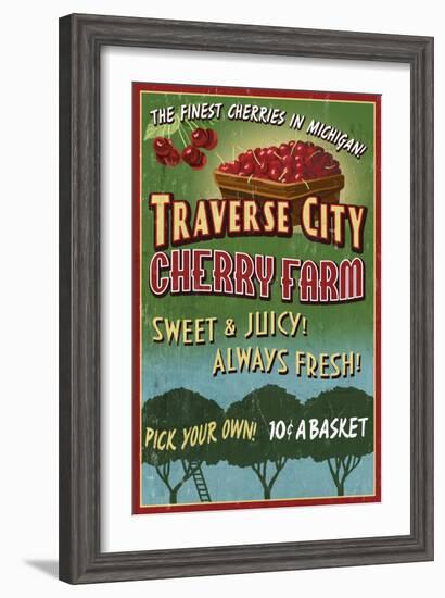 Traverse City, Michigan - Cherry Farm-Lantern Press-Framed Art Print