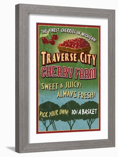 Traverse City, Michigan - Cherry Farm-Lantern Press-Framed Art Print