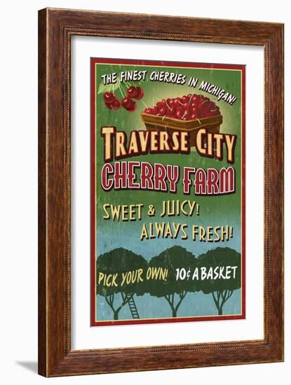 Traverse City, Michigan - Cherry Farm-Lantern Press-Framed Art Print