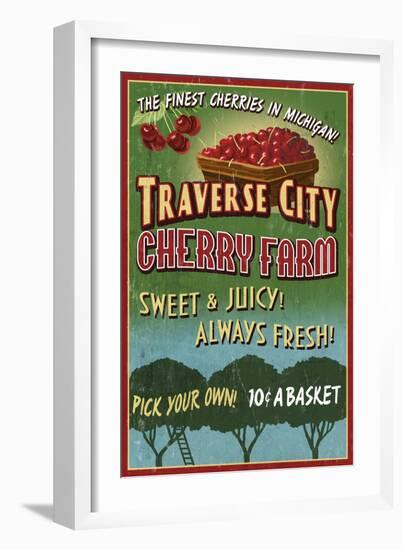 Traverse City, Michigan - Cherry Farm-Lantern Press-Framed Art Print