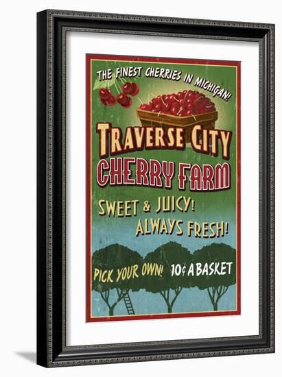 Traverse City, Michigan - Cherry Farm-Lantern Press-Framed Art Print