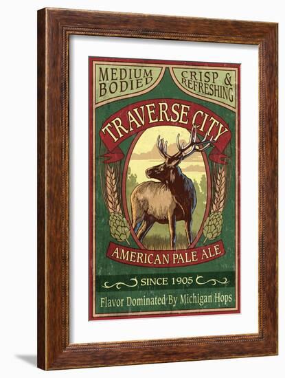 Traverse City, Michigan - Elk Head Pale Ale Vintage Sign-Lantern Press-Framed Art Print