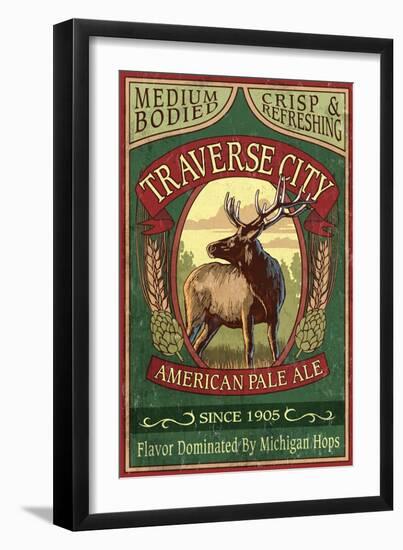 Traverse City, Michigan - Elk Head Pale Ale Vintage Sign-Lantern Press-Framed Art Print