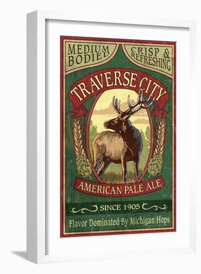 Traverse City, Michigan - Elk Head Pale Ale Vintage Sign-Lantern Press-Framed Art Print