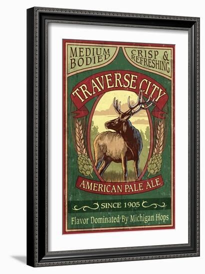 Traverse City, Michigan - Elk Head Pale Ale Vintage Sign-Lantern Press-Framed Art Print