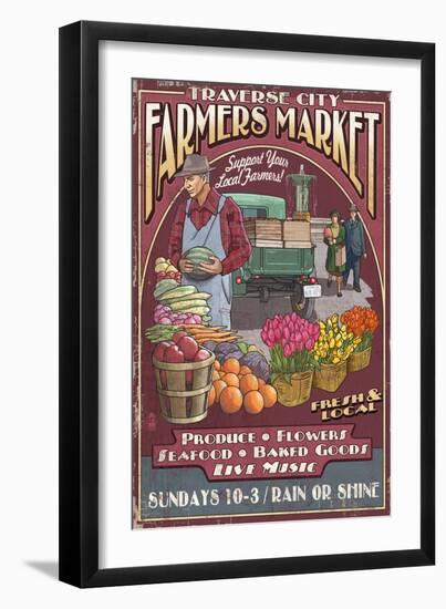 Traverse City, Michigan - Farmers Market Vintage Sign-Lantern Press-Framed Art Print