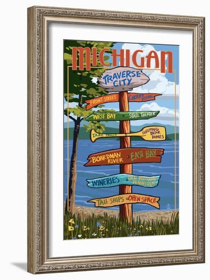 Traverse City, Michigan - Sign Destinations-Lantern Press-Framed Art Print