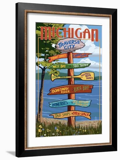 Traverse City, Michigan - Sign Destinations-Lantern Press-Framed Art Print