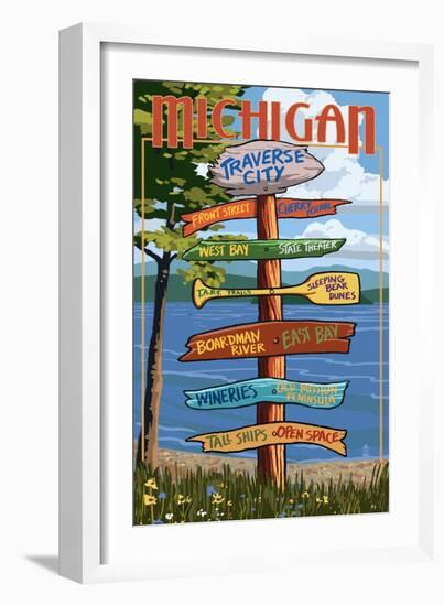 Traverse City, Michigan - Sign Destinations-Lantern Press-Framed Art Print