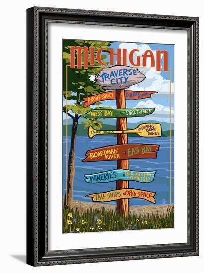 Traverse City, Michigan - Sign Destinations-Lantern Press-Framed Art Print