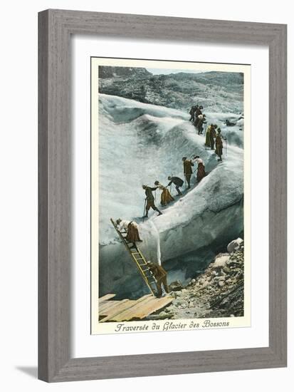 Traversing the Bossons Glacier, French Alps-null-Framed Art Print