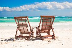 Beach Wooden Chairs for Vacations and Relax on Tropical White Sand Beach in Tulum, Mexico-TravnikovStudio-Mounted Photographic Print