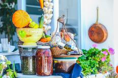 Traditional Greek Food on the Shop Bench in Santorini-TravnikovStudio-Photographic Print